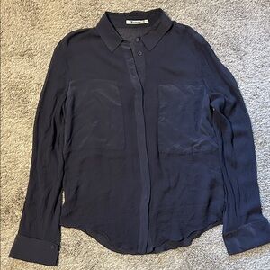 T BY ALEXANDER WANG NAVY SILK BLOUSE, SIZE LARGE